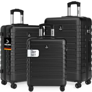 Deuba 3-teiliges Reisekofferset, sicherer Stauraum, Schwarz