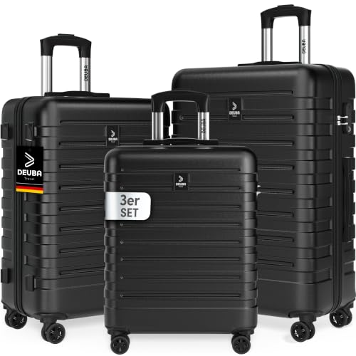 Deuba 3-teiliges Reisekofferset, sicherer Stauraum, Schwarz