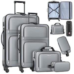 Reisekoffer Set 4-teilig, Trolley Kofferset Stoffkoffer mit TSA-Schloss, 360° Rollen und Teleskopgriff, Kosmetiktasche Handgepäck Leichter Koffer & große Koffer