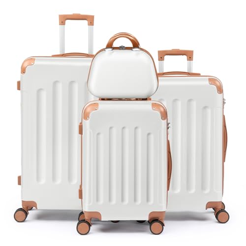 LEADZM Kofferset 4 teilig Hartschale, Reisekoffer mit Rollen Groß, Hartschalenkoffer Set aus ABS, Koffer & Trolleys mit Kosmetikkoffer