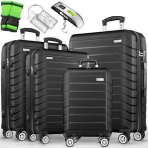 Reisekoffer Set 4-teilig mit Gepäckwaage, Koffergurten und Kofferanhängern - ideal für Reisen - TSA-Schloss und harte Koffergeschosse S-M-L-XL