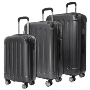 TRVLMORE Kofferset 3 Teilig Hartschale - Reisekoffer Set 3 Teilig - Gepäck-Sets - Trolley Set 3 Teilig - Schwarz
