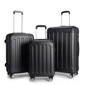 Drei Stücke Schubladen in Schwarz, ein Handgepäck, ein mittelgroßer Reisekoffer und ein großer Hartschalen-Trolley