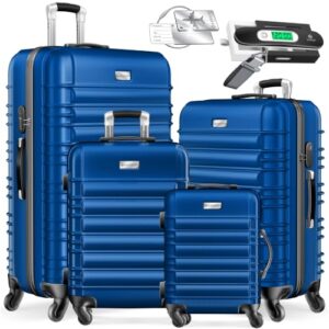 Vierfarben Kofferset aus Hartschale mit ABS, Reisetasche 4-teilig, Rollkoffer mit vier Rädern und Teleskopgriff