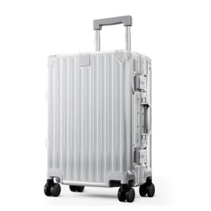 ALPHA CAMP Reisekoffer Größe M, 37L Leicht Hartschalenkoffer mit Polycarbonat, Silberfarbe, TSA-Schloss & Aluminiumrahmen, geeignet für Handgepäck und Flugreisen