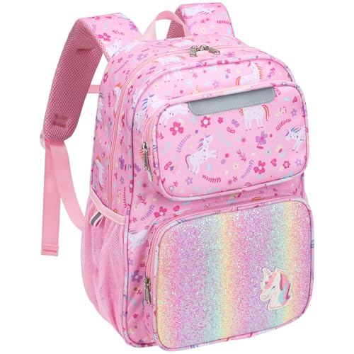 Leichter Schulrucksack für Mädchen von 5-8 Jahren, 15 Liter Volumen, wasserabweisend und kinderleicht abwischbar.