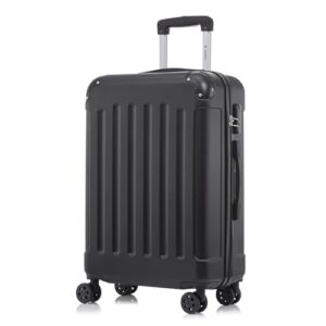 Schwarzer Reisekoffer mit 4 Rollen und 360° Drehgriff, Hartschalenreisekoffer mit Zahlenschloss und weichem Gummigriff